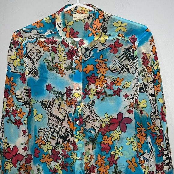 Marsh Landing Long Sleeve Silk Tunic Shirt Artsy Colorful Abstract Coastal - Picture 5 of 9